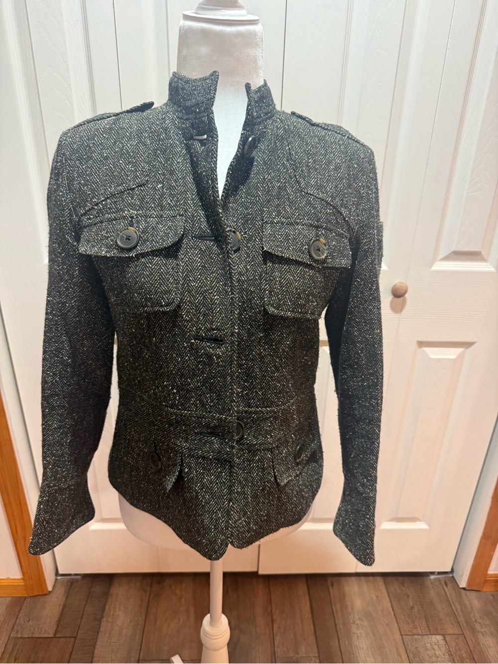 Relativity Brown & Black Herringbone Military Blazer